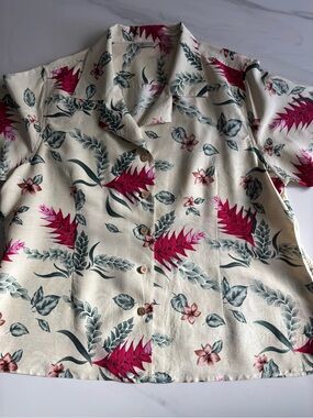 Bermuda Bay Short-Sleeve Tropical Print Shirt 100% silk XL